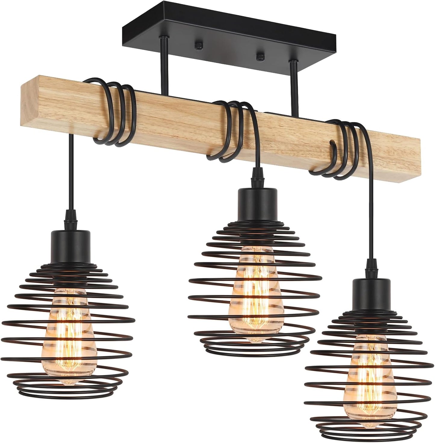 Lámpara techo madera 3 luces industrial dormitorio