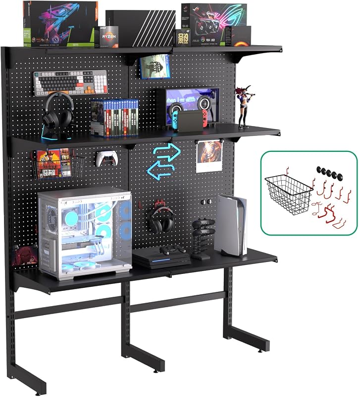 Estantería pie con tablero clavijas gaming 15 pzas soportes