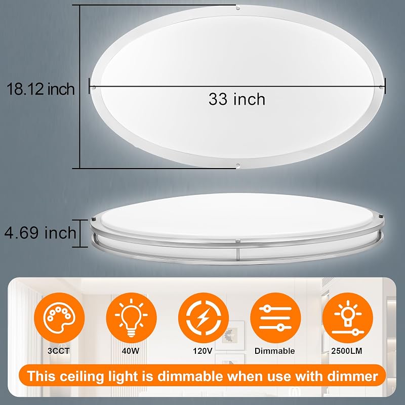 Lámpara techo ovalada níquel LED 3000K-5000K cocina baño