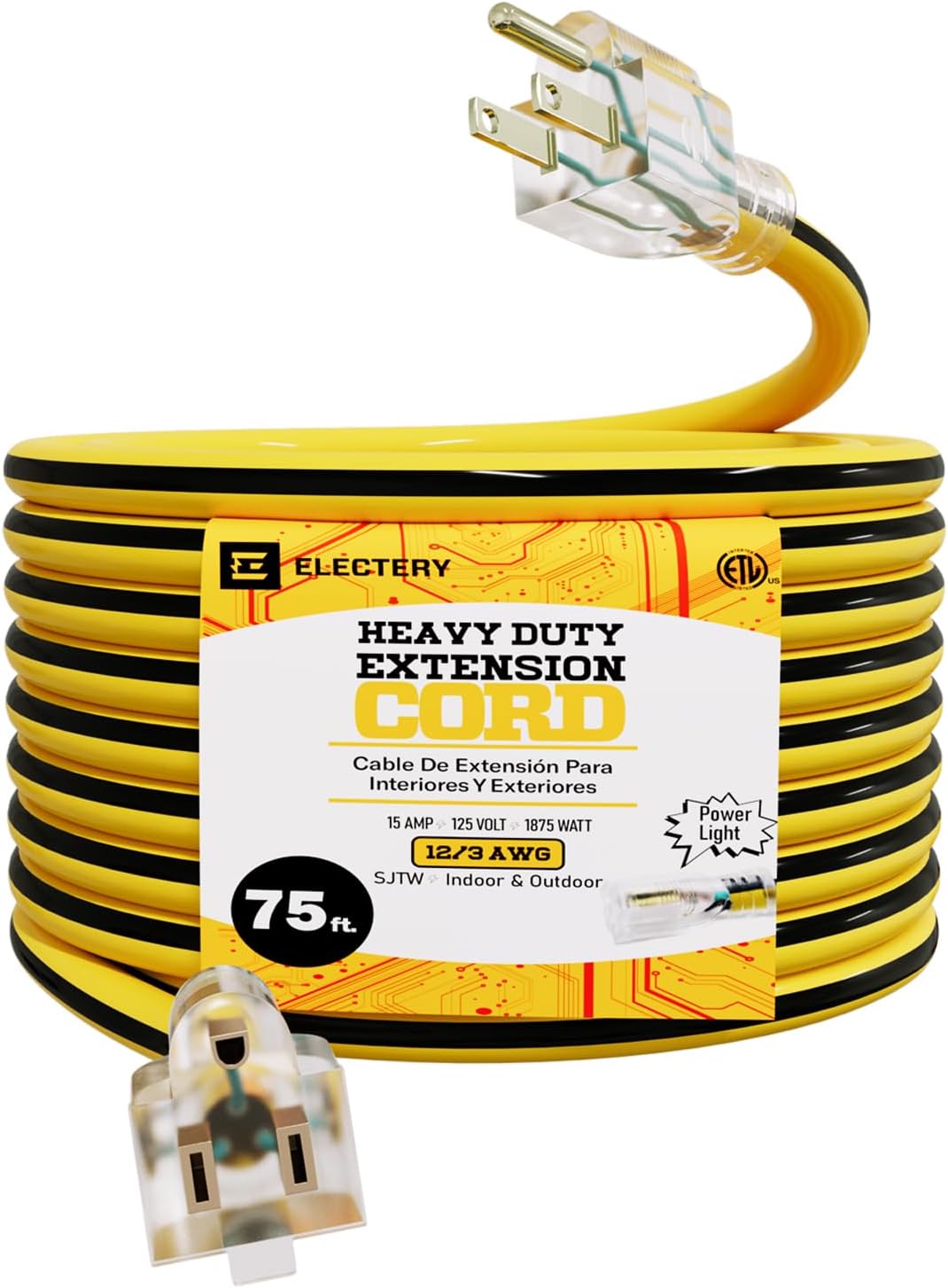 Cable extensión exterior 12,75ft SJTW 15A amarillo