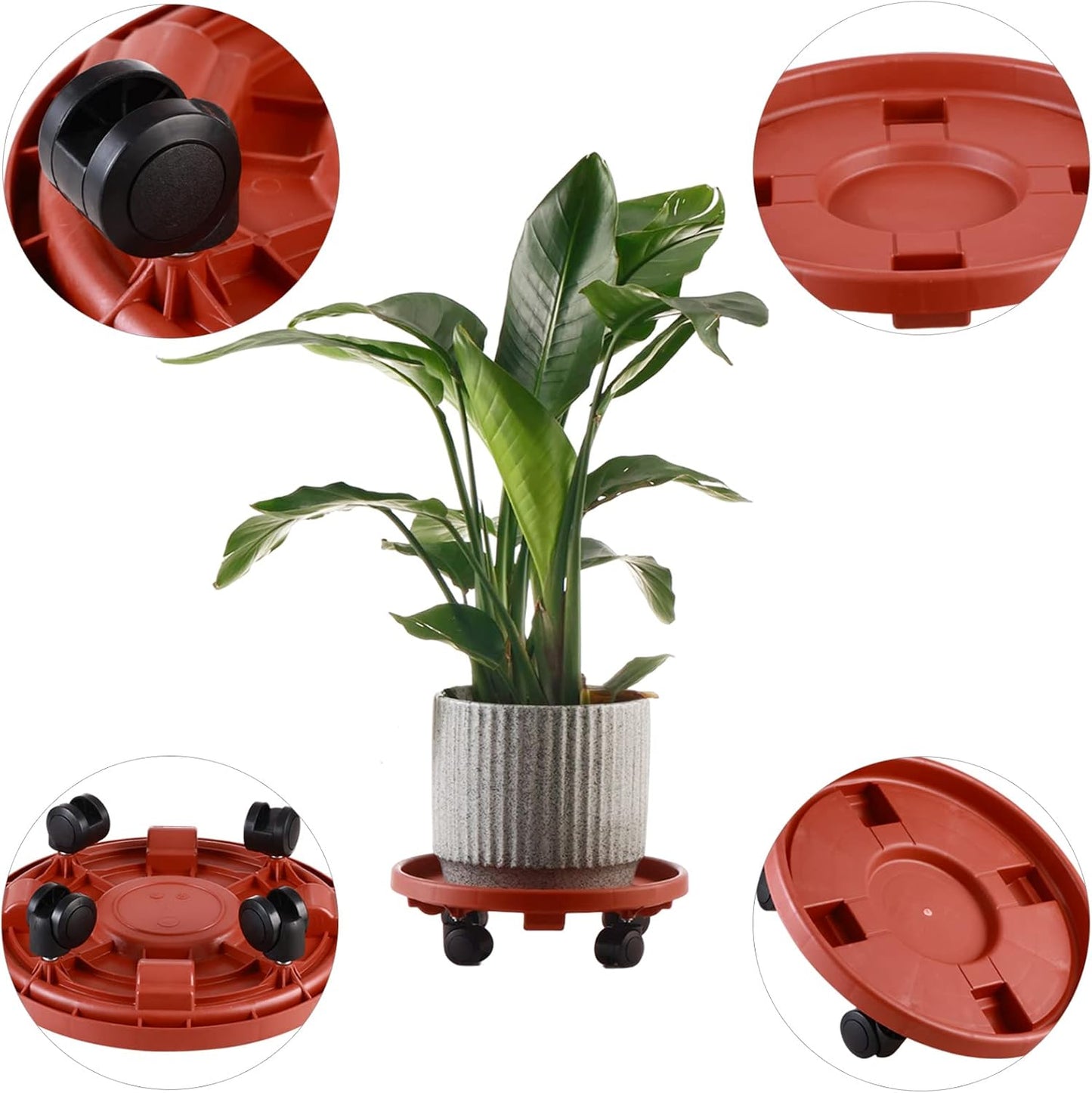 3 Soportes para Plantas con Ruedas 13" Plástico Resistente