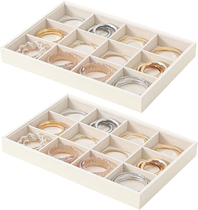 Bandeja organizadora joyas apilable cuero blanco