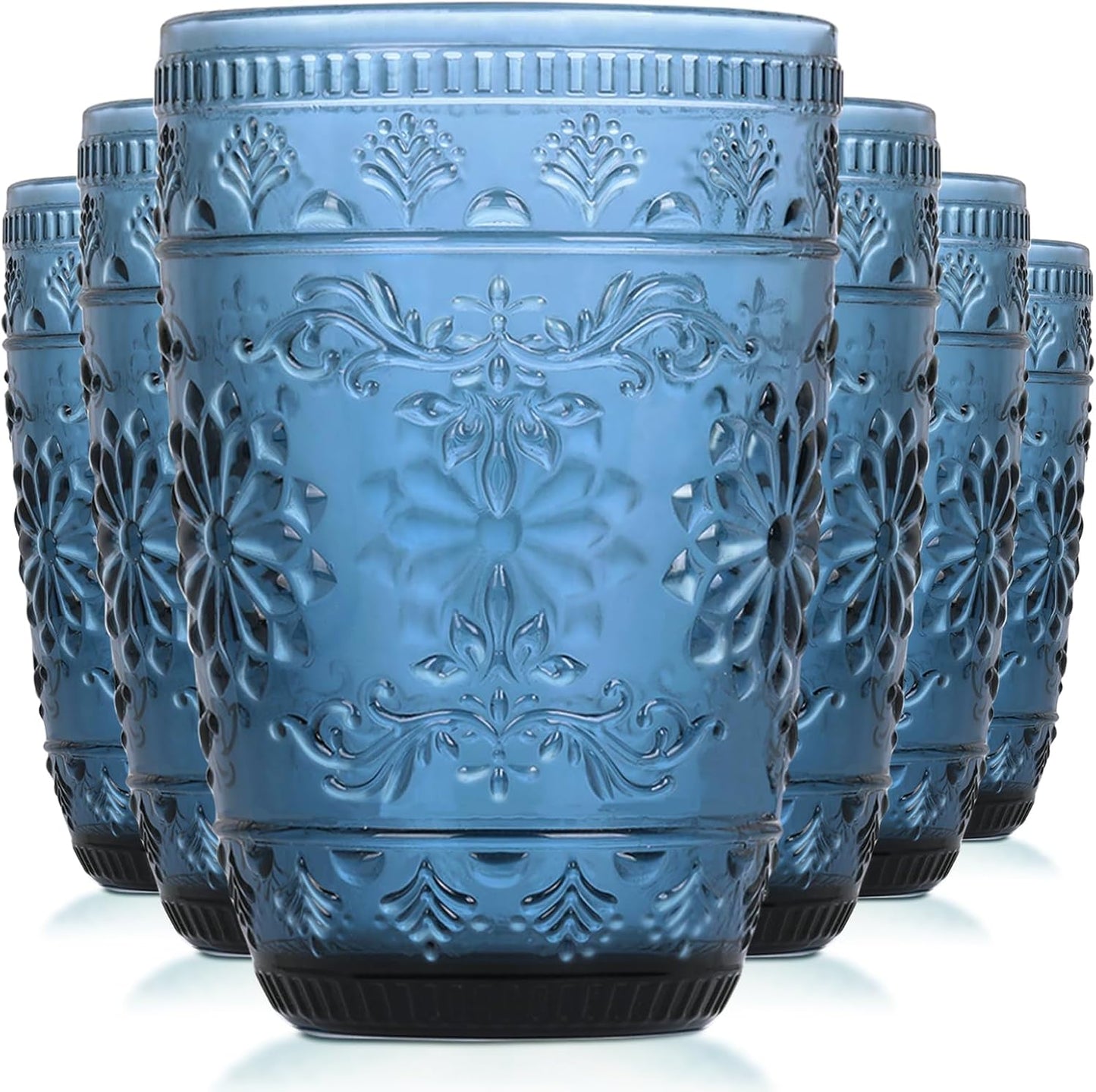 6 Vasos Vidrio 14oz Azules para Beber Set Cristalería