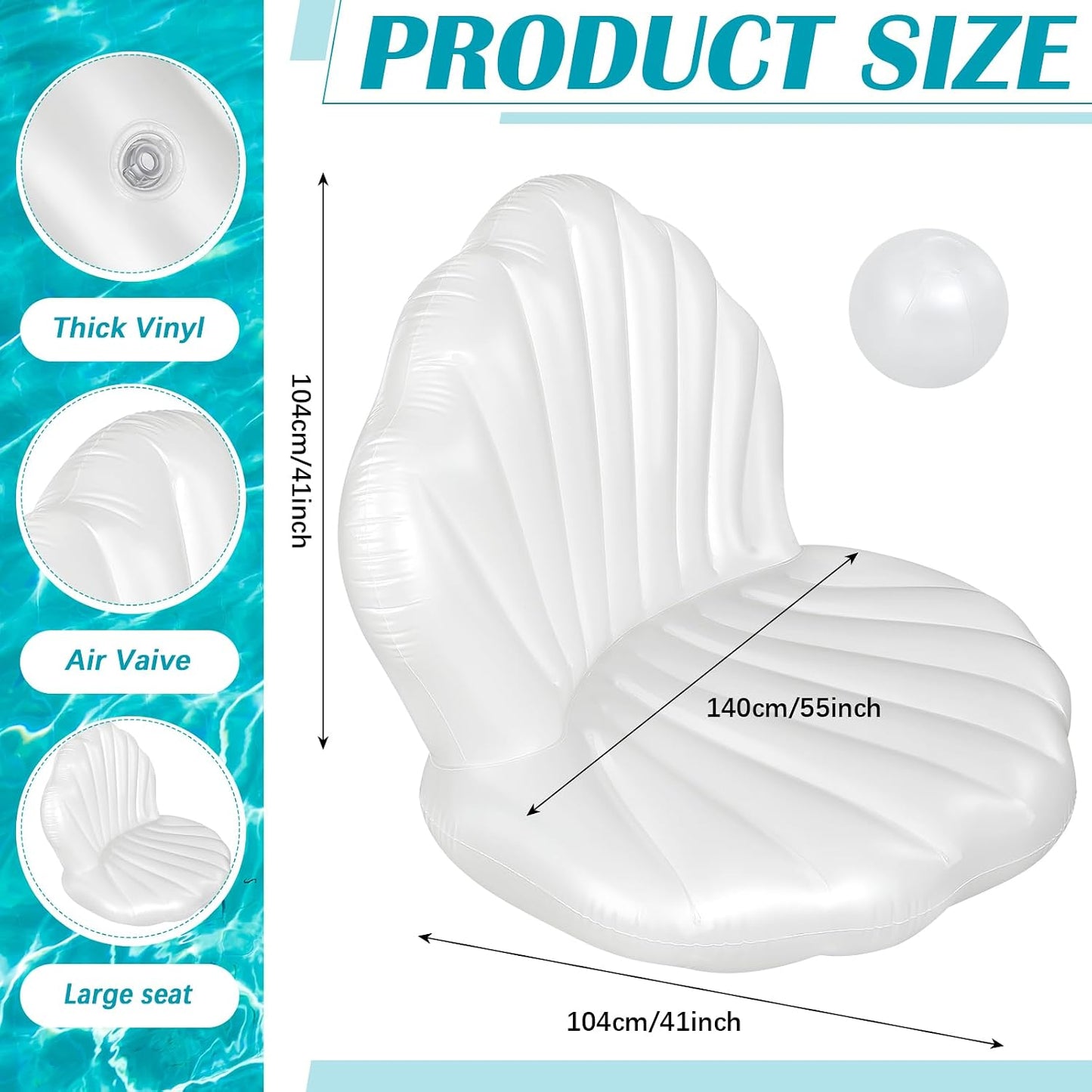 Flotador inflable piscina con concha marina y bola de perlas