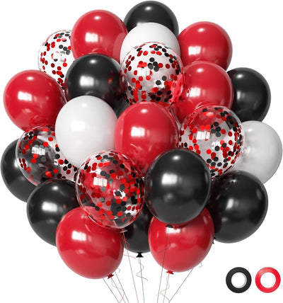 Globos látex 12pulg para fiestas 50uds negro rojo blanco