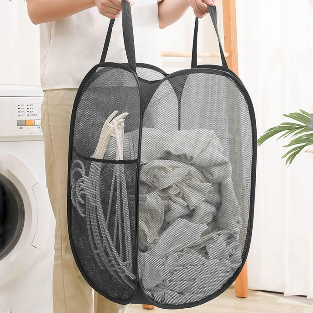 2 Cestas Plegables Malla Lavandería Negro Azul