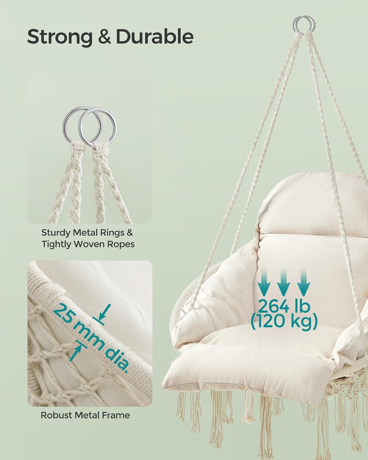 Silla hamaca con cojín grande color blanco crema