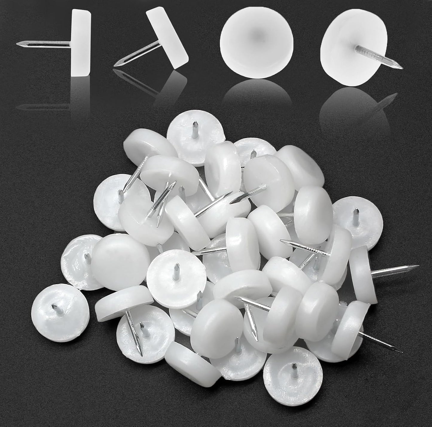40 Pzas Clavos Muebles Deslizantes 0.71pulg Plástico Blanco