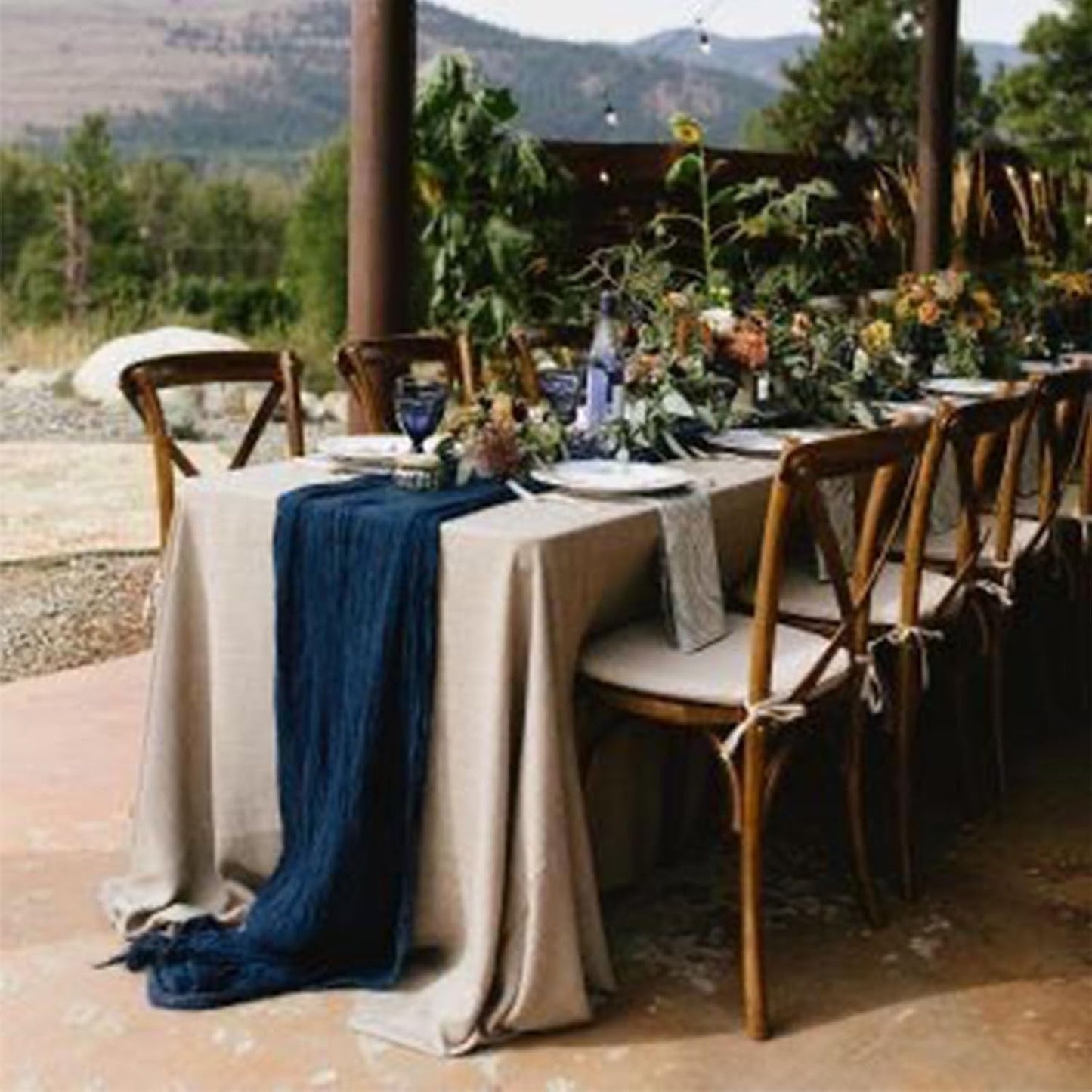 6 Caminos Mesa Gasa Azul Marino 10ft Tela Transparente Boda