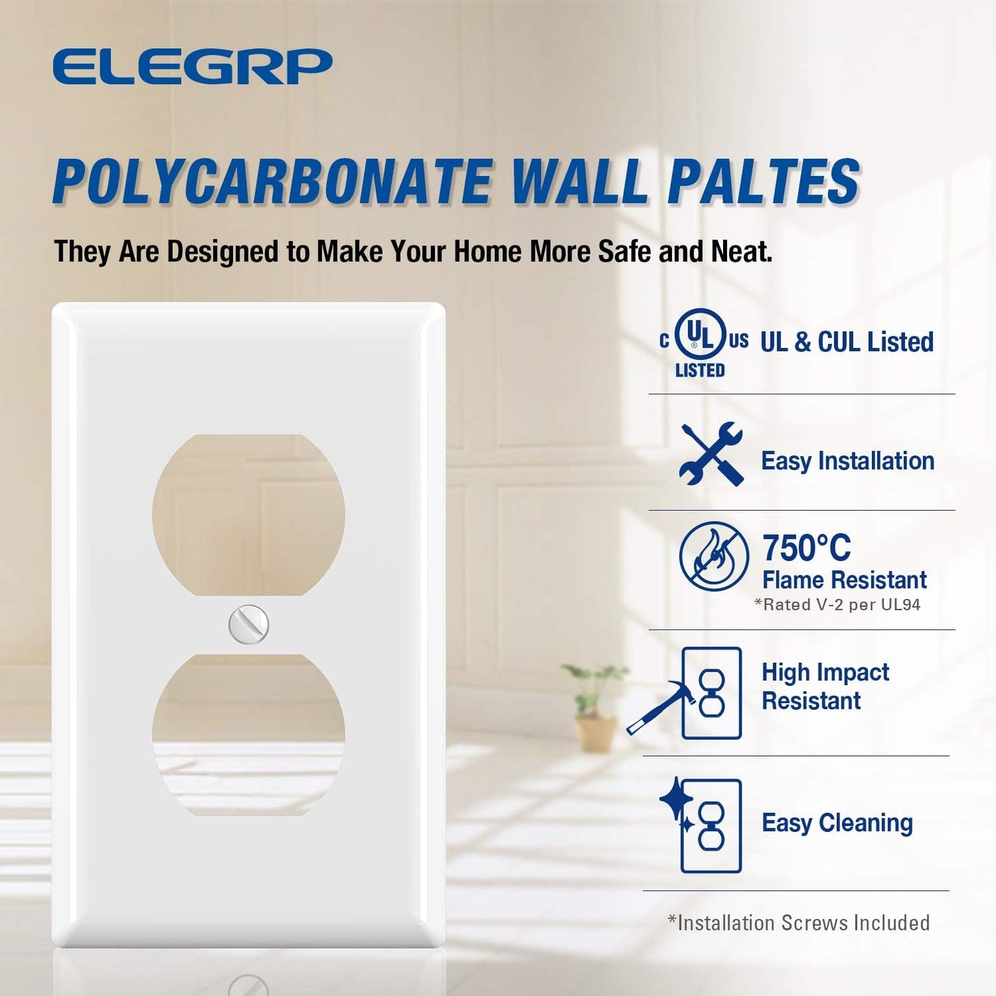 Cubiertas salida dúplex placas pared UL certificado blanco