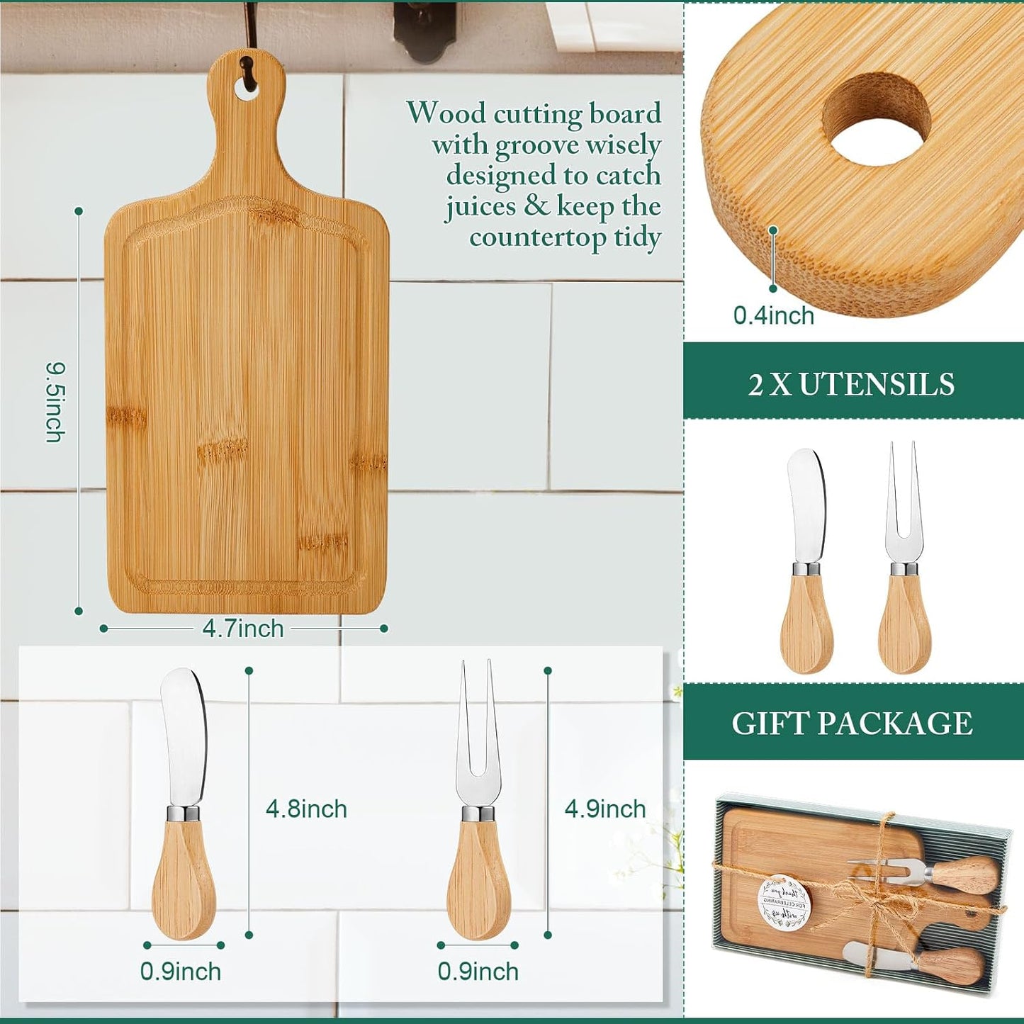 5 Set Tablas Queso Madera con Cuchillos y Etiquetas