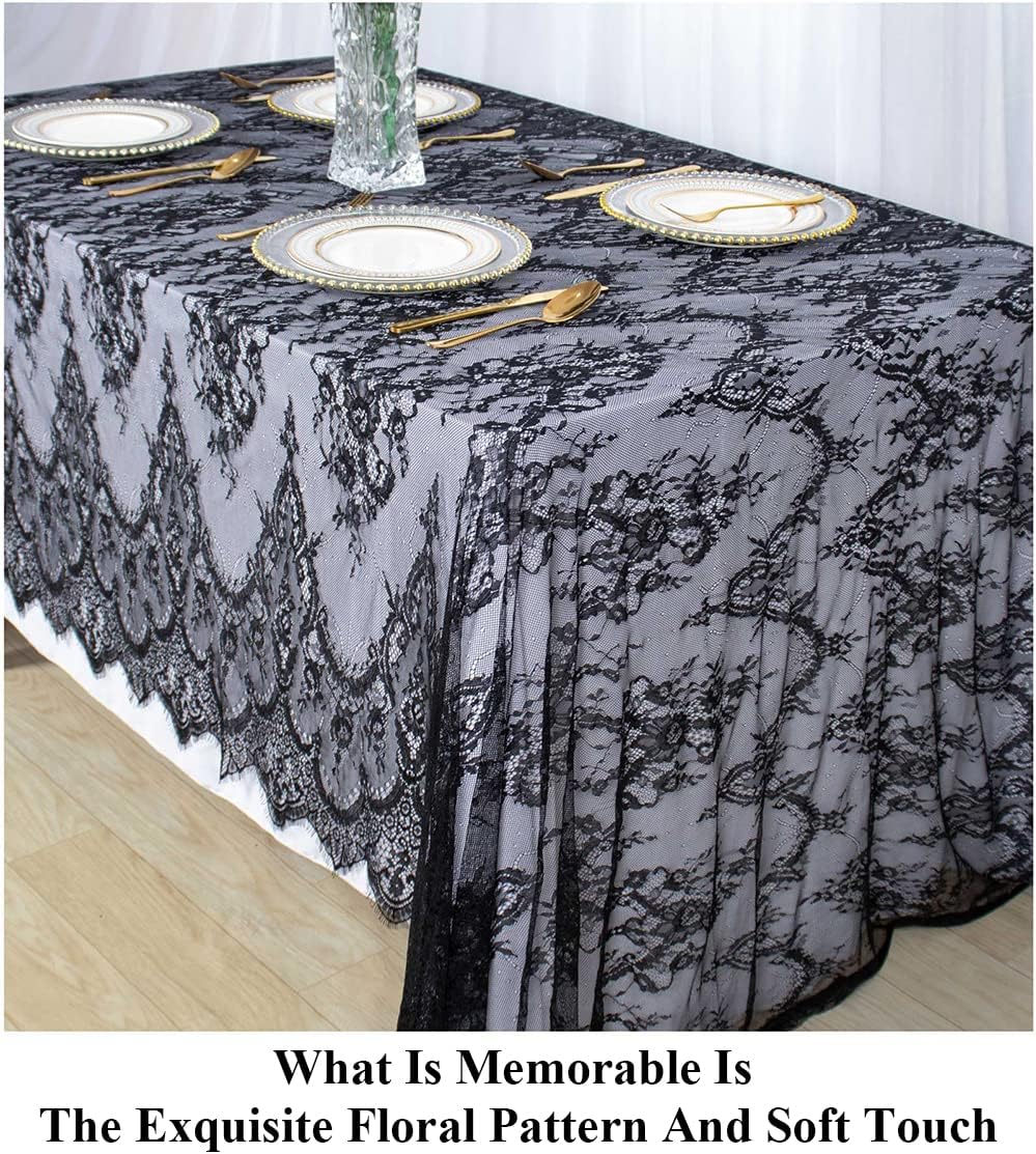 Mantel encaje negro 60x120pulg para bodas y halloween