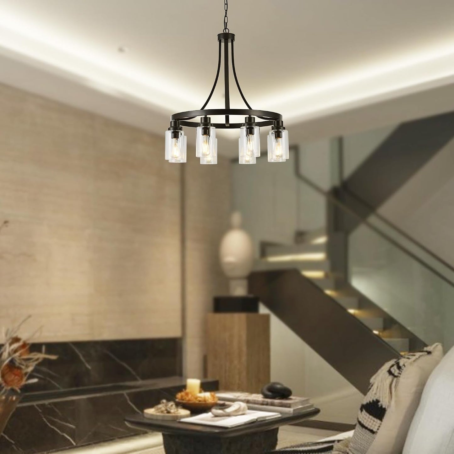 Lámpara araña colgante 8 luces bronce comedor estilo granja