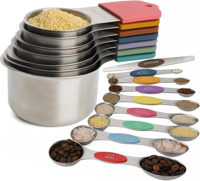 Set 16 Tazas y Cucharas Magnéticas Acero Inox con Nivelador