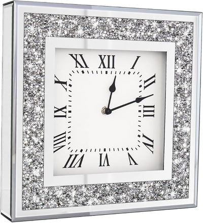 Reloj pared cuadrado espejo diamante cristal 12x12