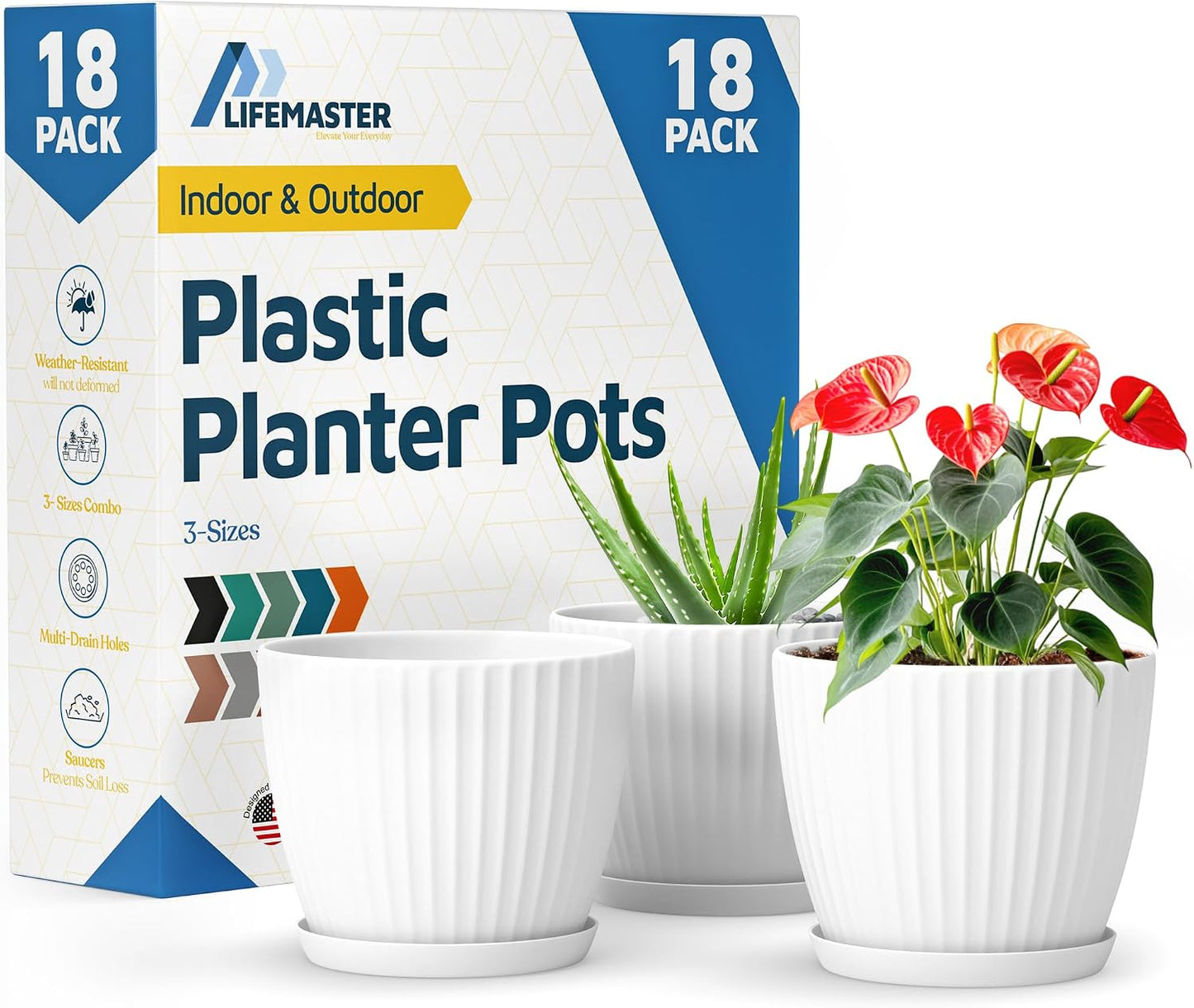 Macetas blancas 6pulg drenaje platillos set 18