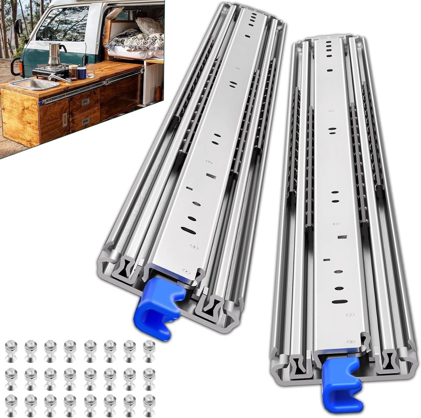 Guías cajón 500lb con cerradura rieles extensión completa