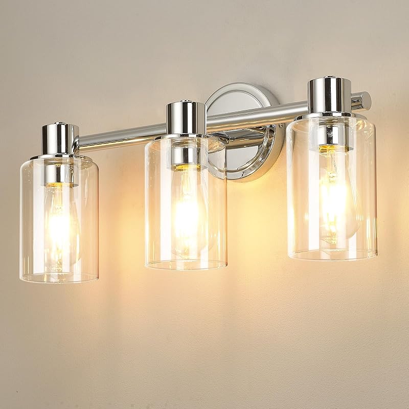 Lámpara baño 3 luces cromadas vidrio sobre espejo