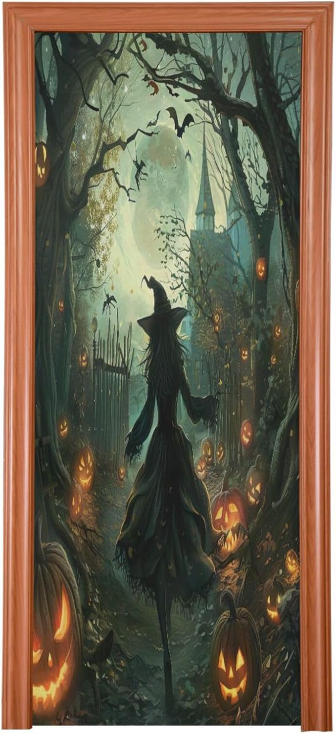 Cubierta puerta bruja Halloween 35x79" decoración casa