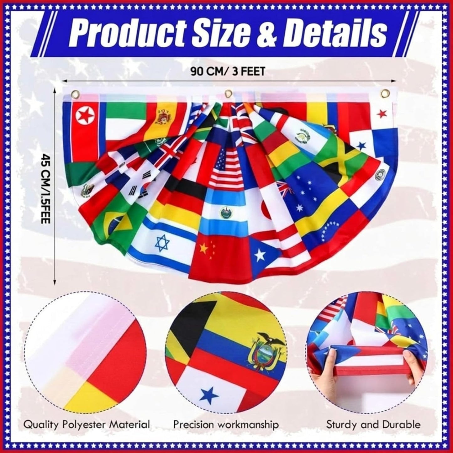 6 Pzas Banderín del Mundo 1.5x3pies Decoración Eventos