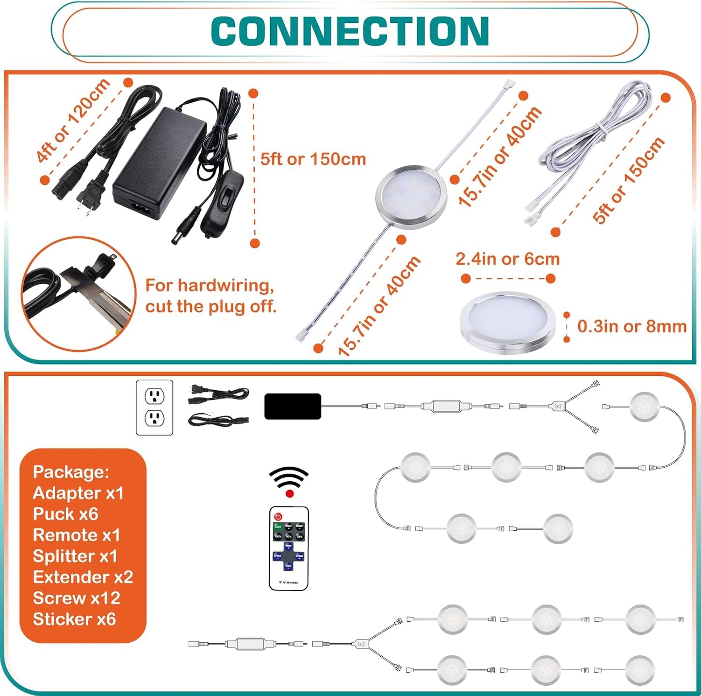 Luz LED para gabinete cocina con control remoto RF 110V