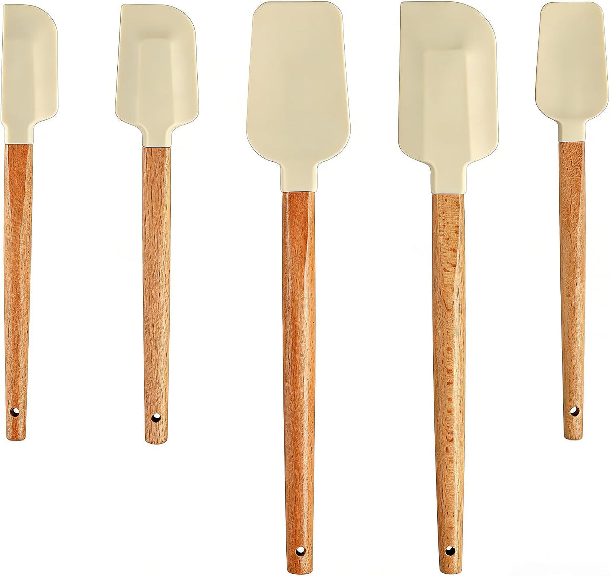 Set 5 Espátulas Silicona Mango Madera Cocina Antiadherente Sin BPA