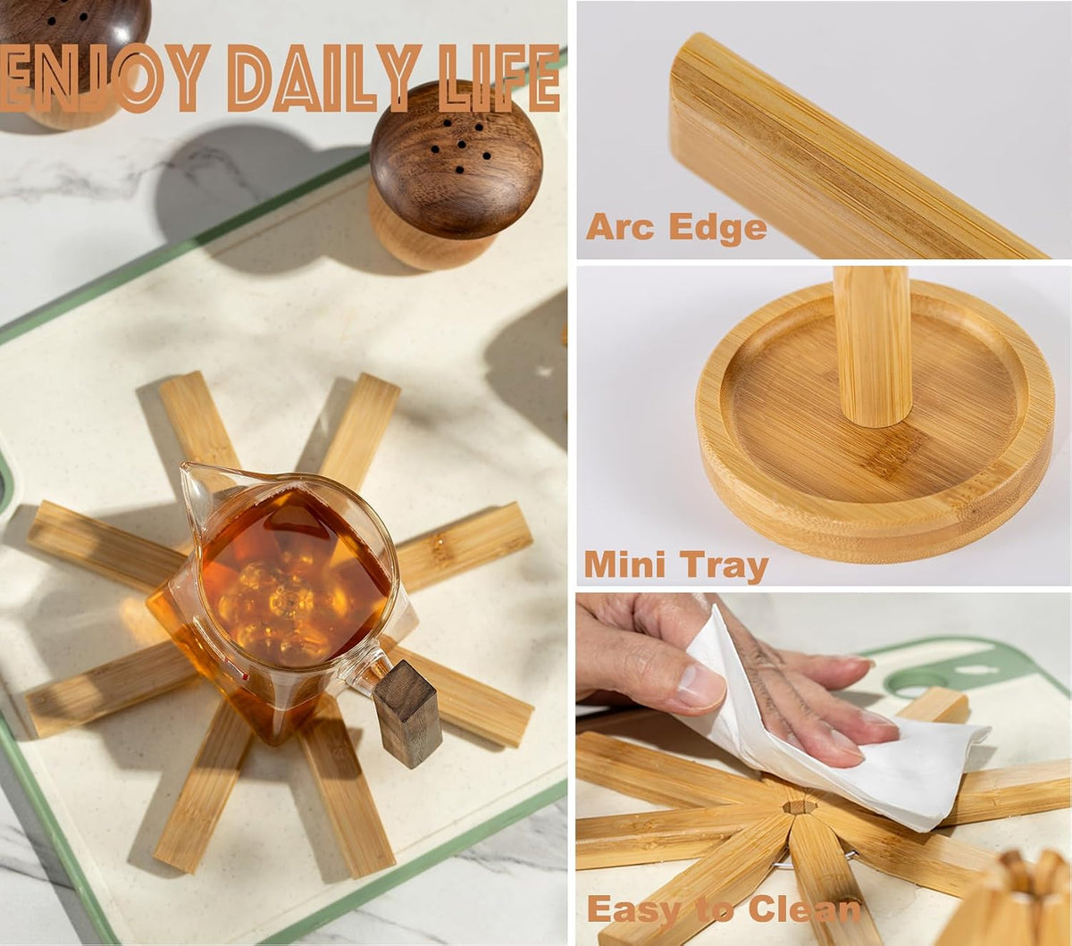Set 3 Salvamanteles Bambú 8pulg Soporte Calor Resistente