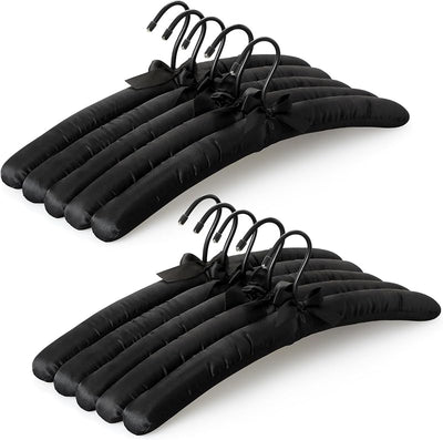 10 Perchas Satén Acolchadas 17" Sin Golpes Hombro Negro