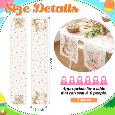Camino de mesa de Pascua 13 x 72 pulgadas con conejo y flores