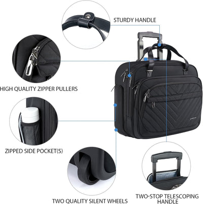Maletín rodante para laptop 15.6pulg con bolsillos RFID