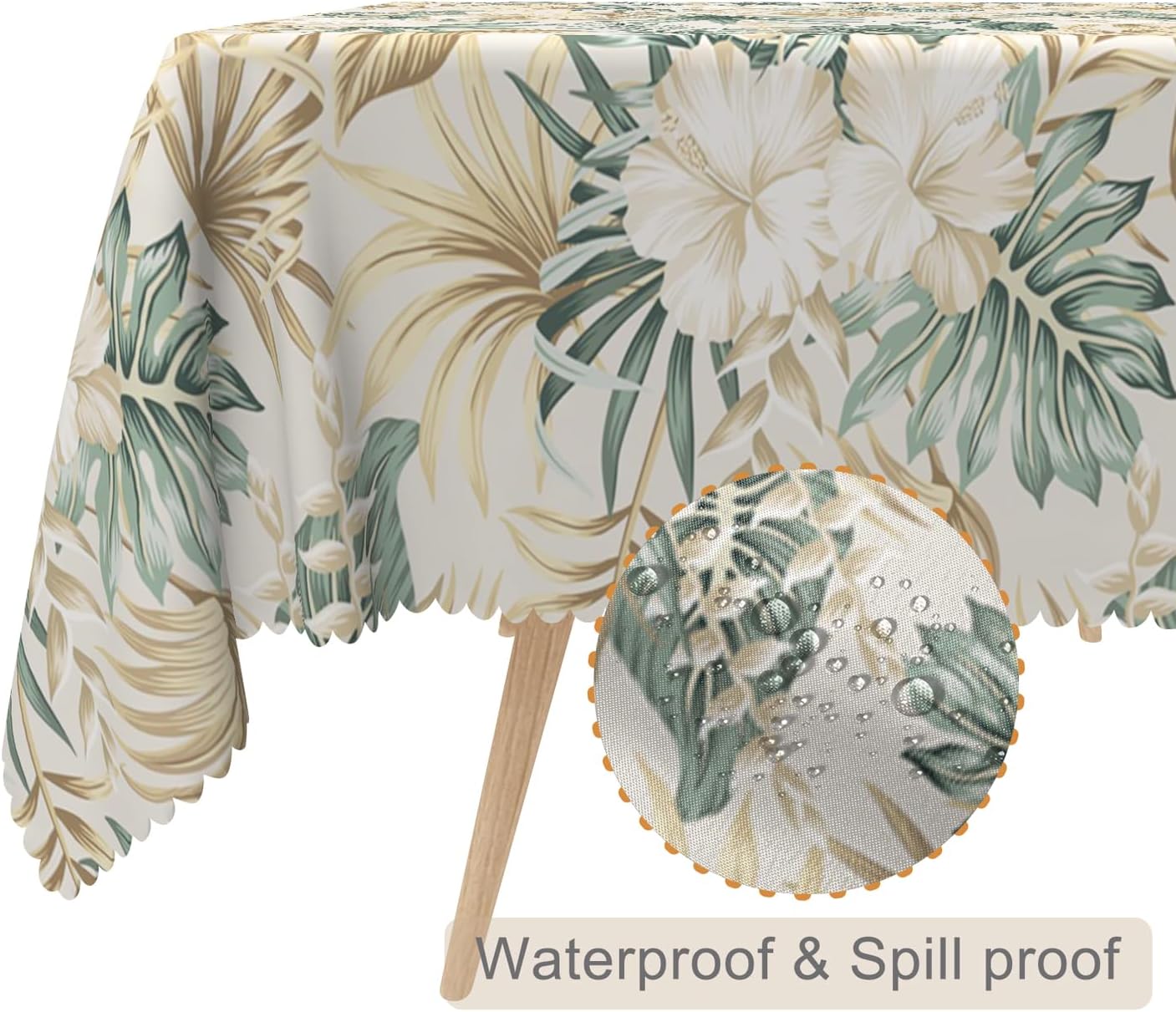Mantel flores tropicales 70x140pulg verde salvia y dorado