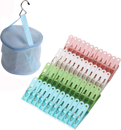 48 Pinzas Ropa Plástico Resistentes Exteriores con Bolsa Malla