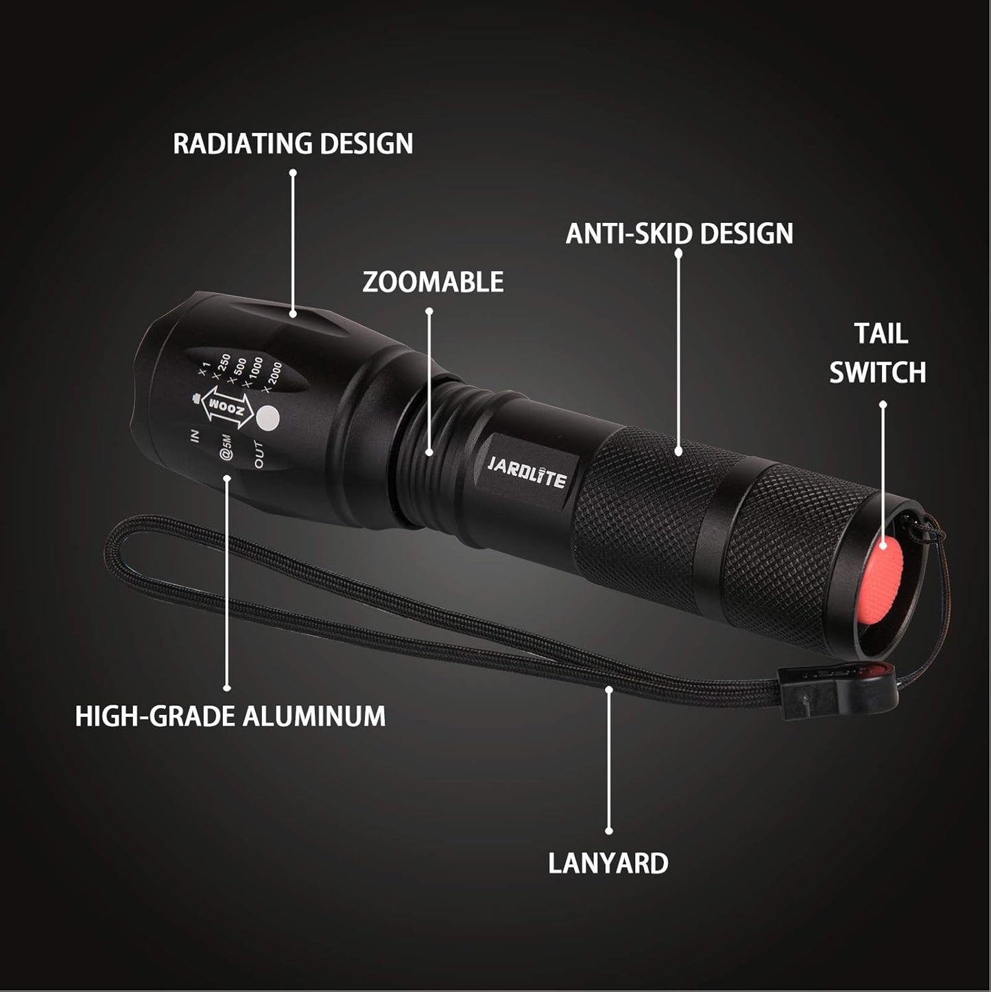 Linterna LED táctica ajustable 5 modos resistente agua 2uds