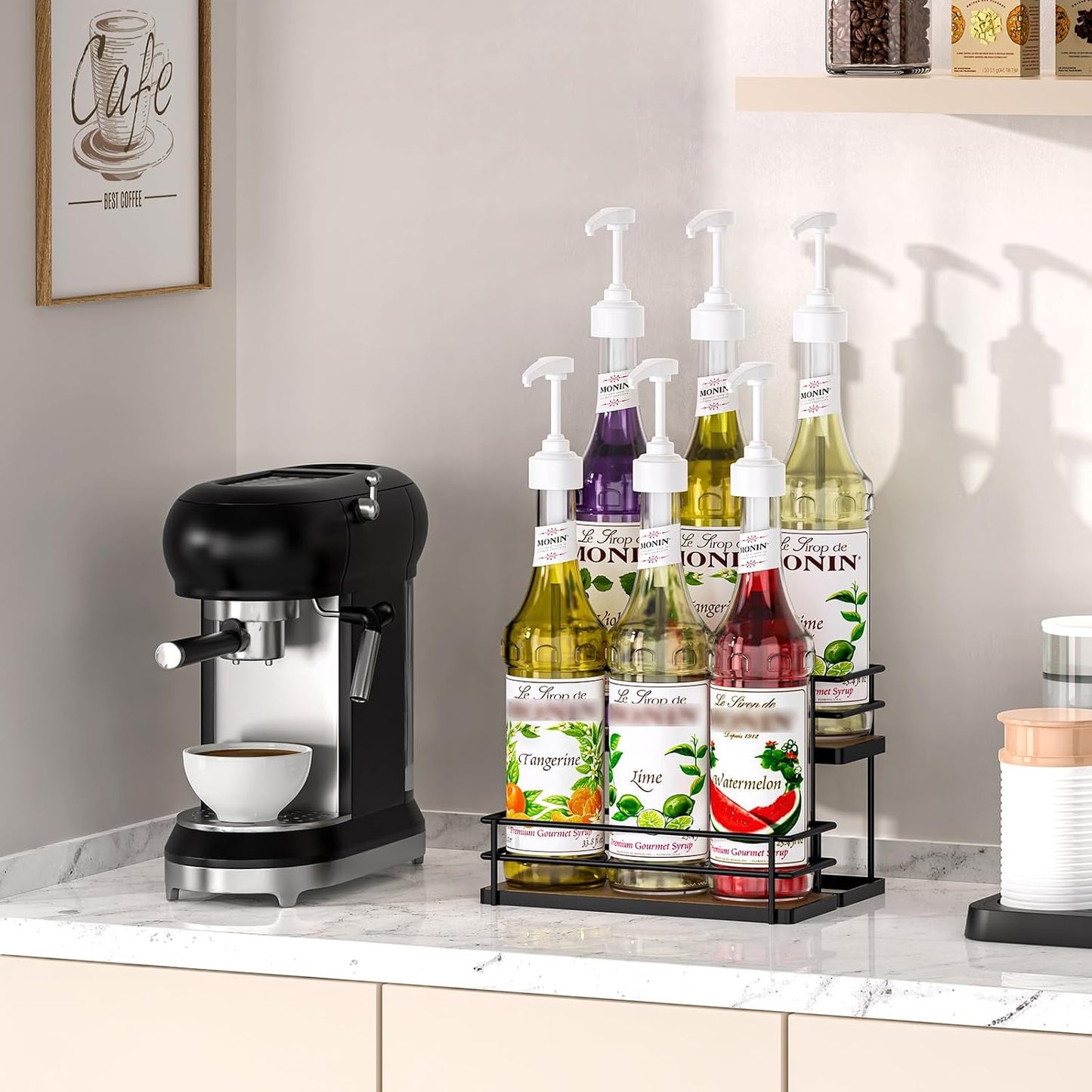 Organiz. jarabe café 6 botellas 2 niveles cocina bar