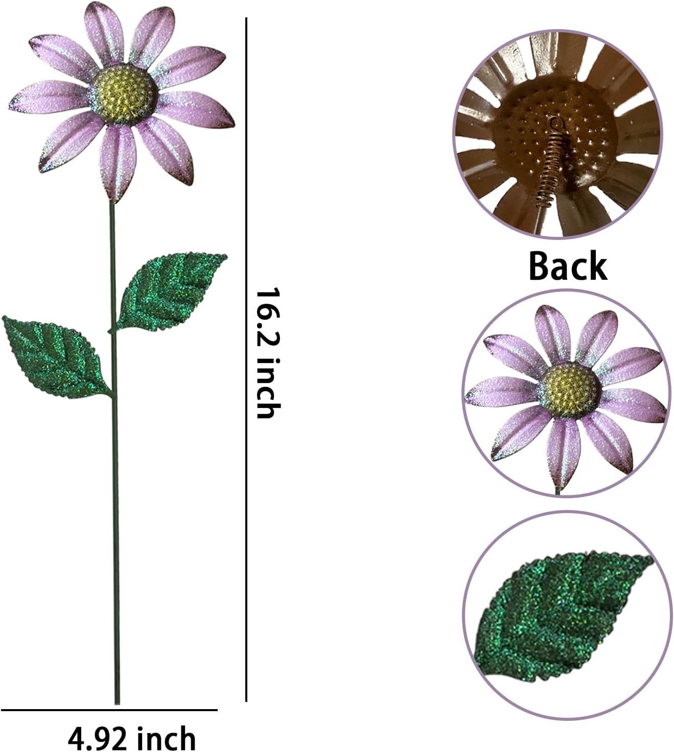 4 Estacas Decorativas de Metal con Flores 16" Jardín