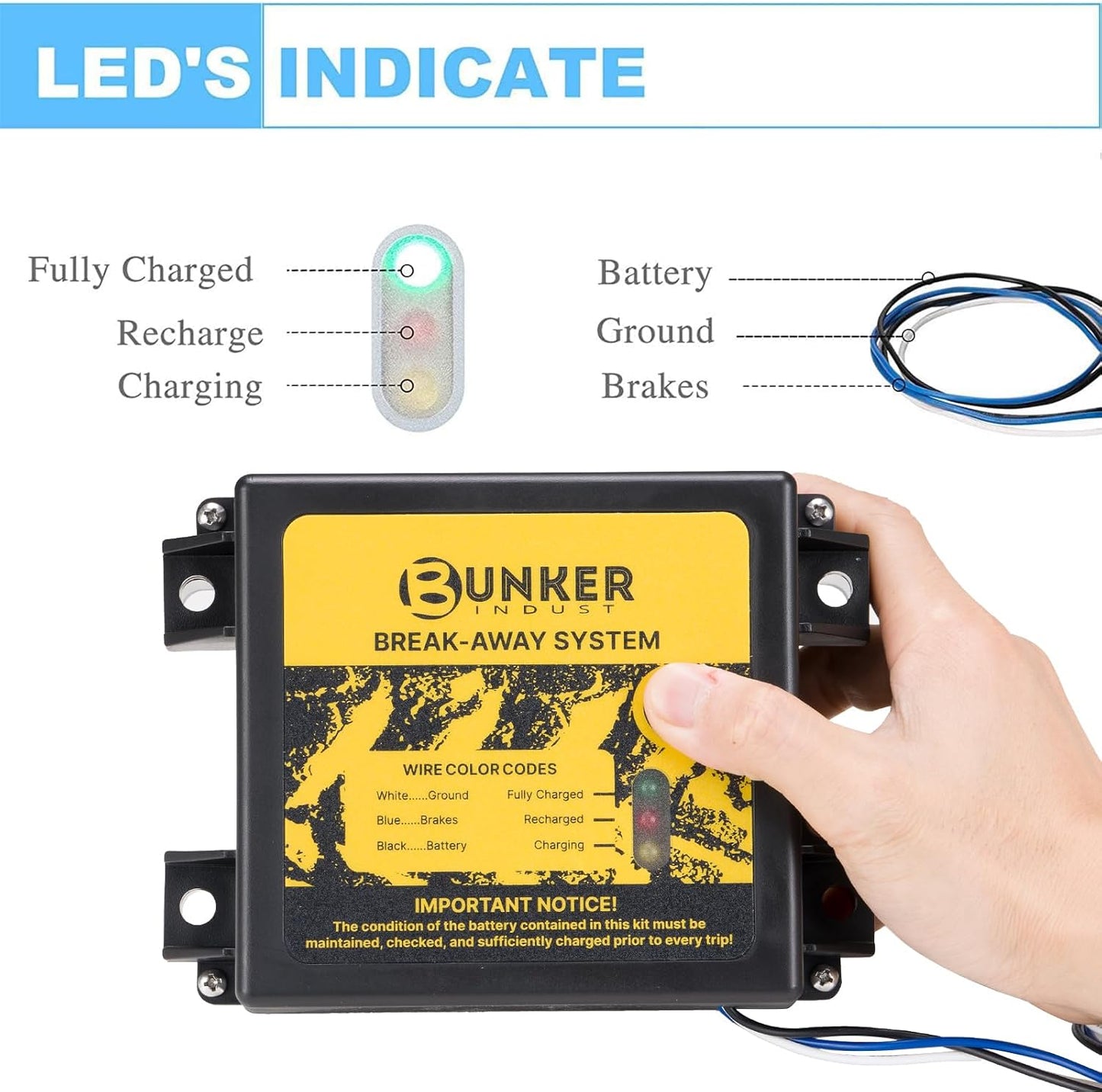 Kit freno remolque 12V 5Ah con pantalla LED y batería