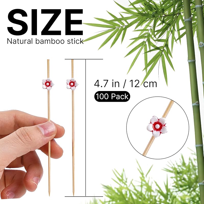 Palillos cóctel bambú 100 pzas multicolor flor