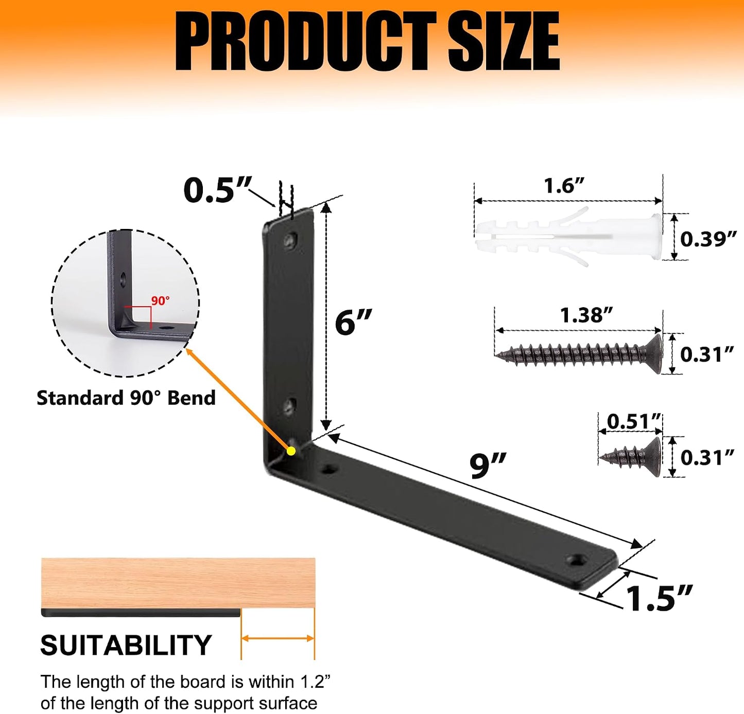 Soporte estante L 9x6pulg negro
