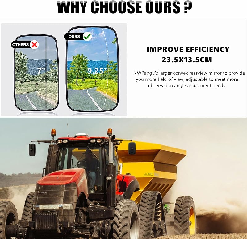 Espejo retrovisor cuadrado HD 9.3x5.3pulg para tractor camión
