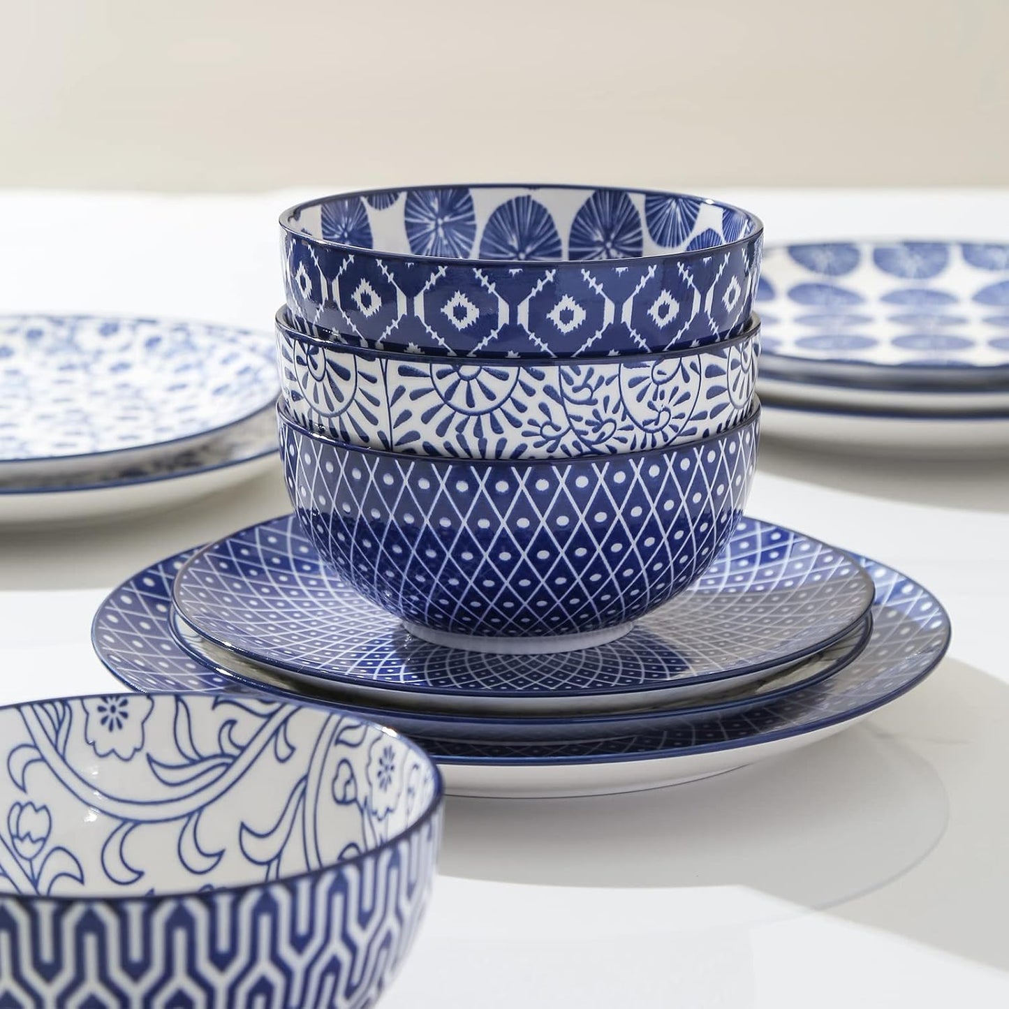 Set 24 Pzas Vajilla Cerámica 6 Personas Azul Vintage