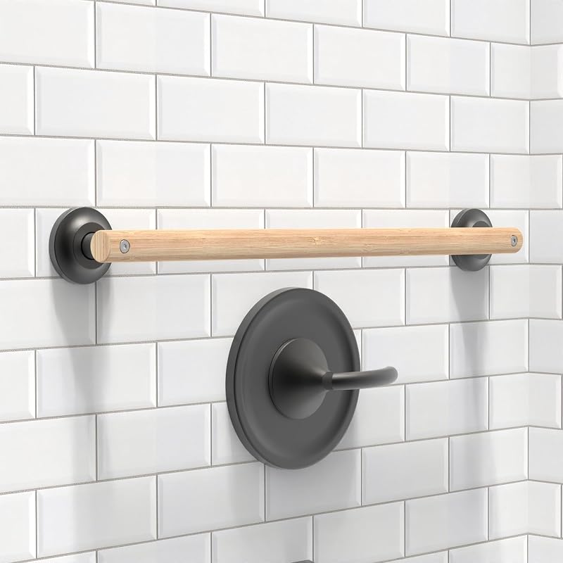 Barra agarre bambú baño inodoro 24" negro mate ADA