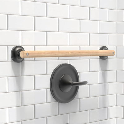 Barra agarre bambú baño inodoro 24" negro mate ADA