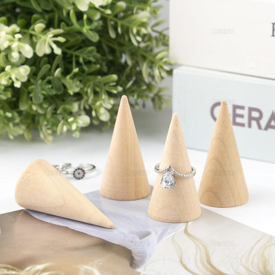 10 Soportes Anillos Madera Forma Cono Joyería Vertical
