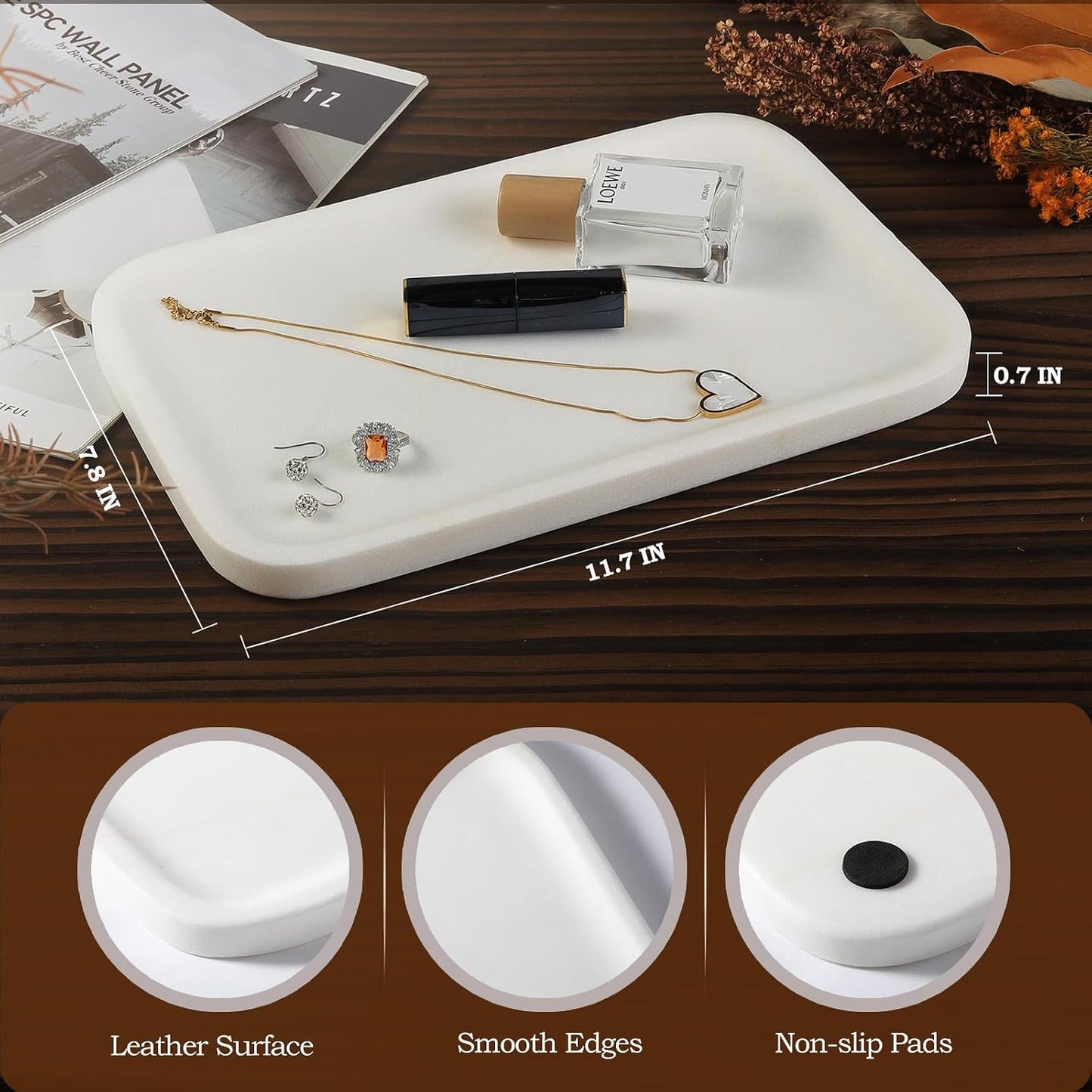 Bandeja mármol 12x8pulg para tocador y cocina cosméticos