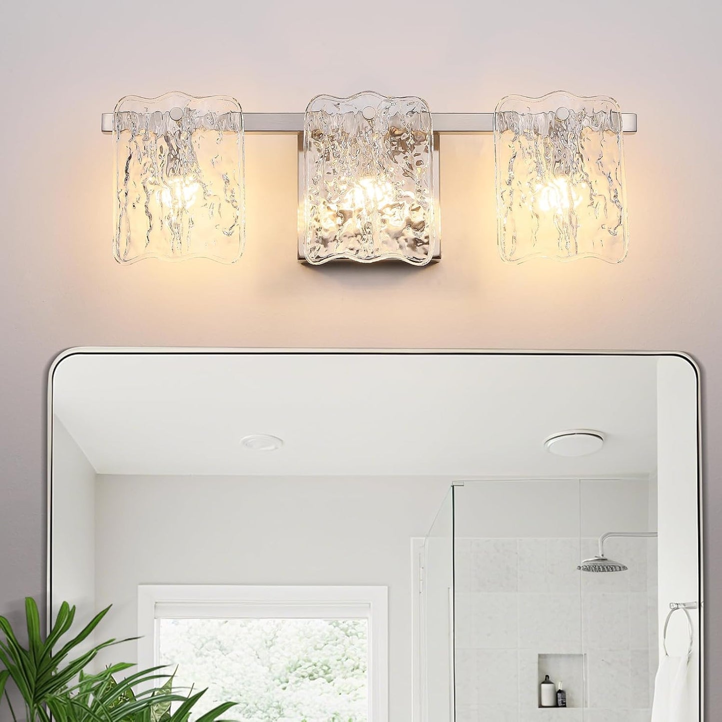 Lámpara baño 3 luces níquel cepillado sobre espejo