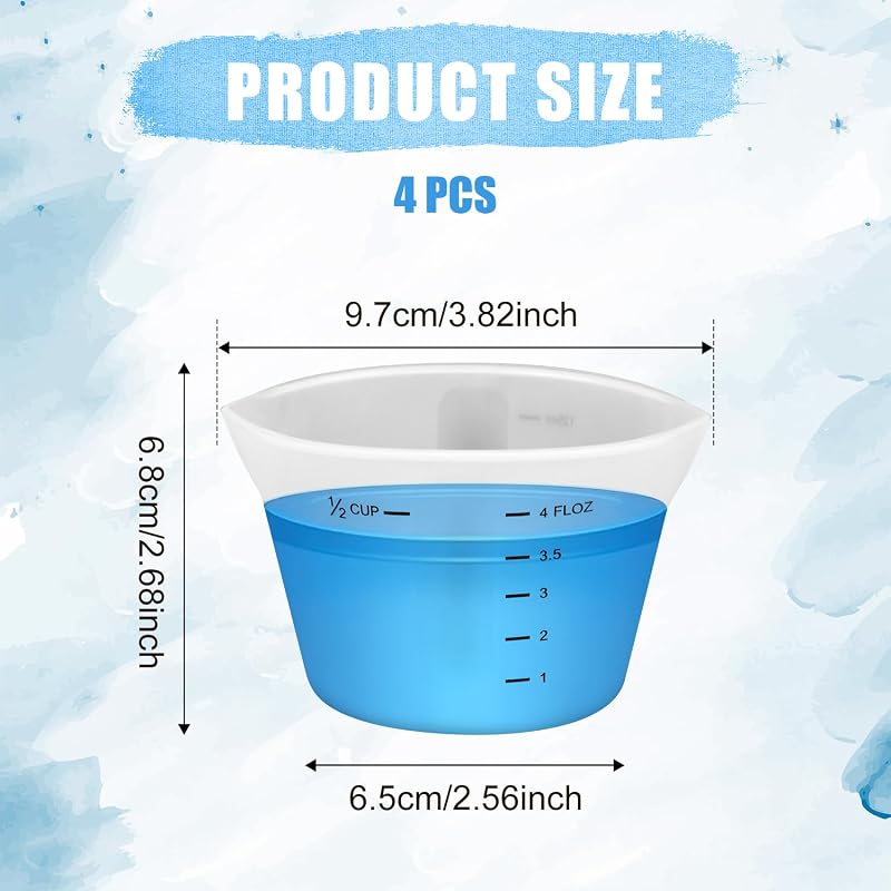 4 Tazas Medidoras Silicona 4.2oz Reutilizables para Detergente