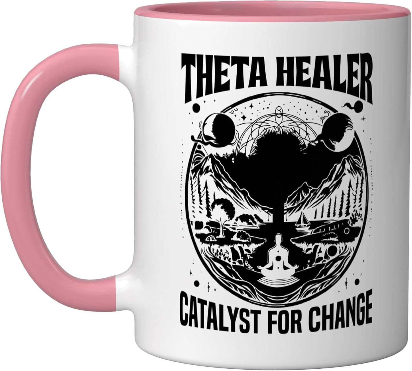 Taza Cerámica Theta Healing Meditación Rosa/Blanco