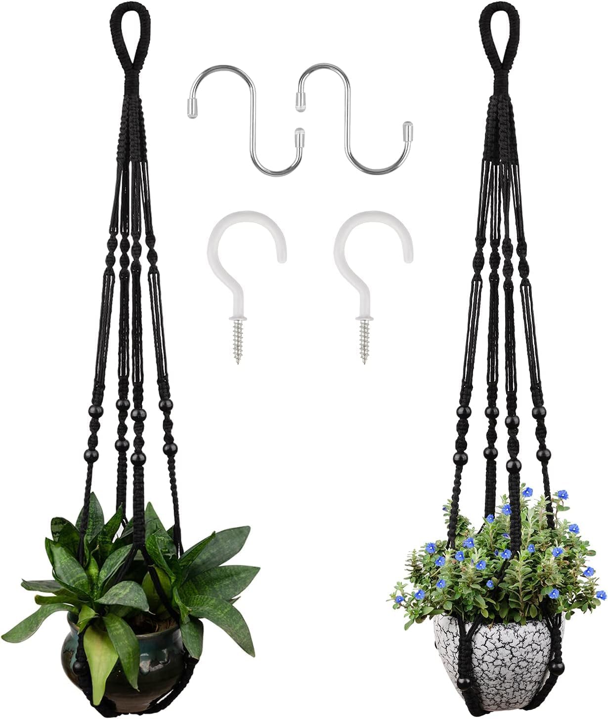 Colgador macramé para macetas 5-10pulg con cuentas madera
