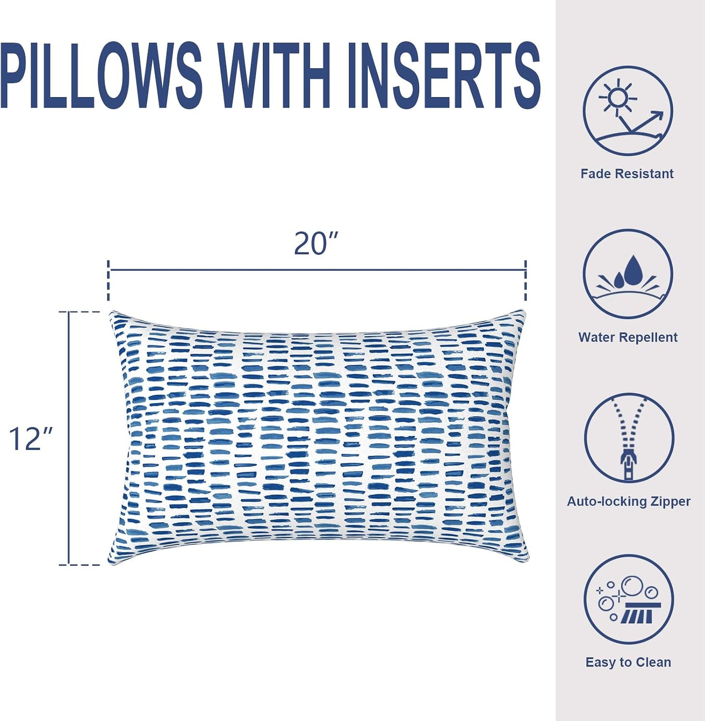 Almohadas lumbares repelentes agua 12x20" pack 2 azul