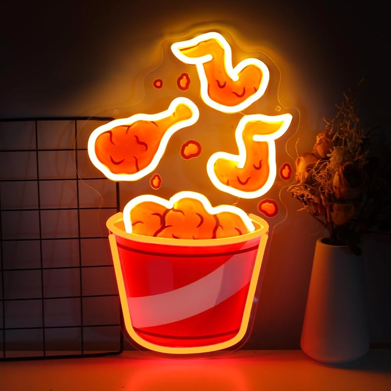 Letrero neón pollo frito LED USB decoración bar comida rápida